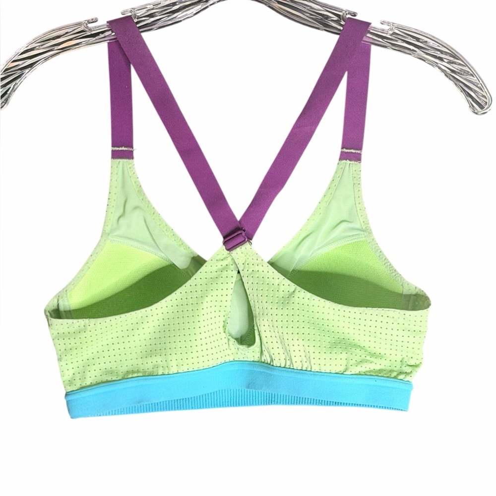 VSX Neon Green Sports Bra with Blue Band Size 34B - Picture 3 of 7